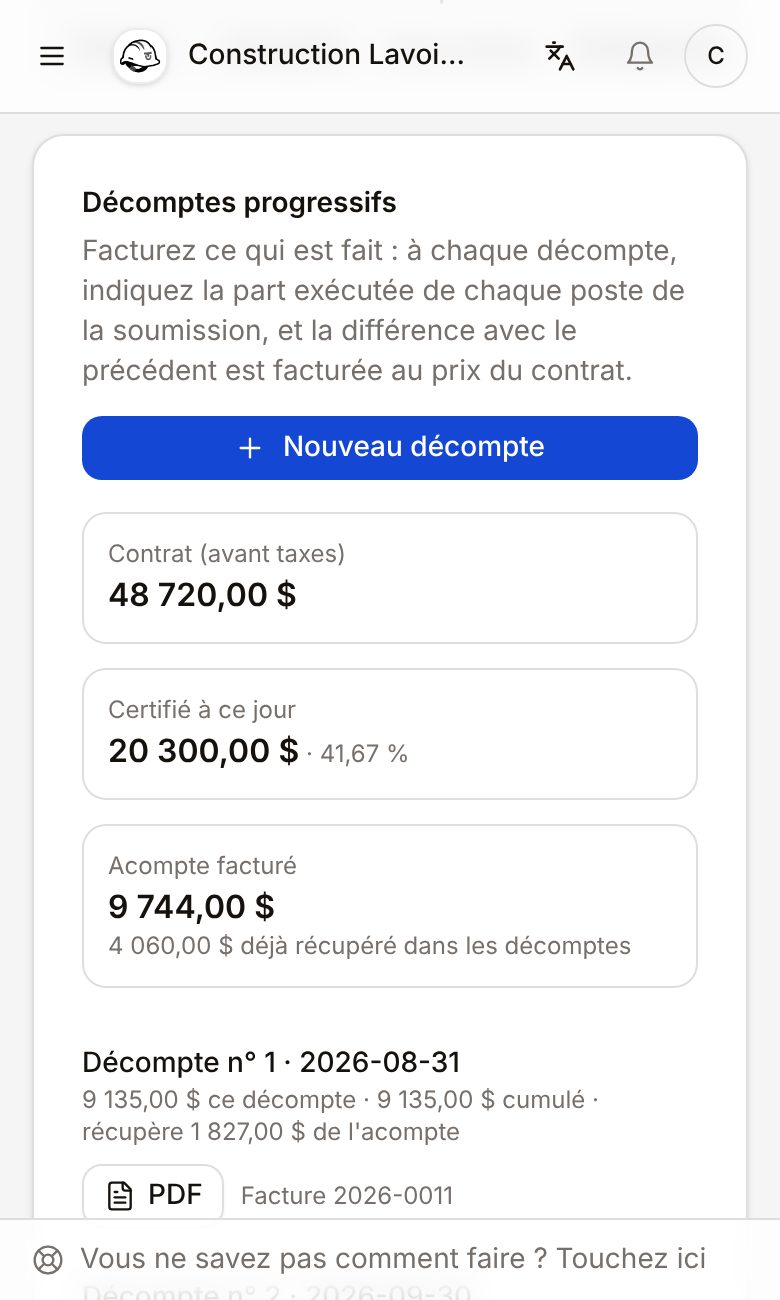 Les décomptes progressifs d'un chantier