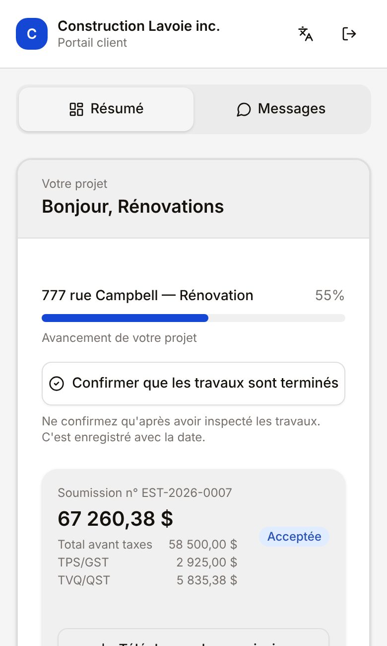 Le portail client sur le téléphone